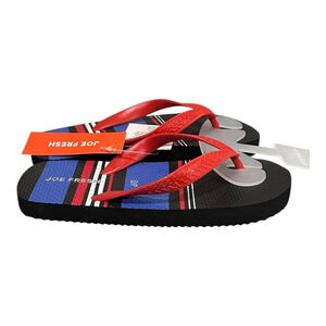 Joe Fresh Flip Flop Sandals Unisex Kids Size 12.5 Blue Red Stripe Beach Shoes